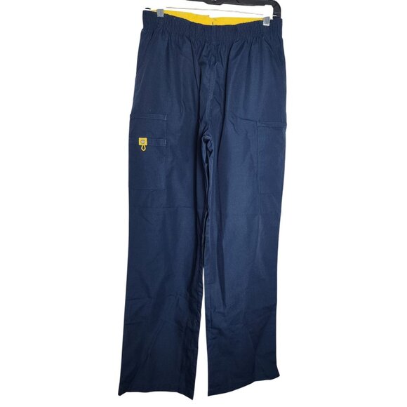 WonderWink Origins Spread Good Cheer Large Blue Scrub Pants | Elastic Waist - Picture 1 of 12